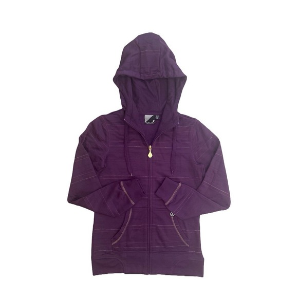 VOLCOM Women's Purple Y2K Skater Striped Full Zip Gold Trim‎ Hoodie Jacket Sz XS - Picture 1 of 7